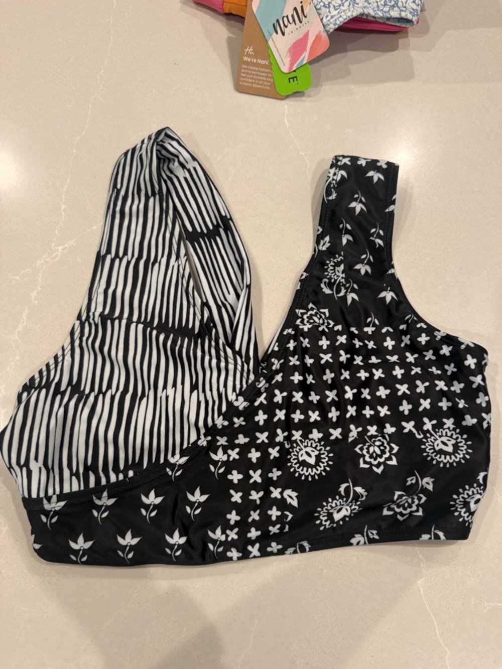 Nani Black & White Patterned One-Shoulder Bikini Top - Women's Swim